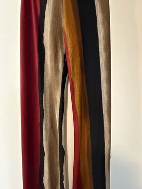 Striped Wide-Leg Knit Pants in Burgundy, Mustard & Black